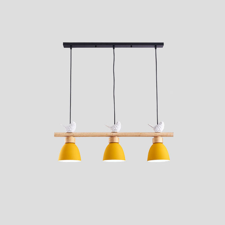 Lustre contemporain scandinave rond en bois de fer et résine à 3 lumières pour salle à manger 