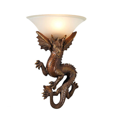 Lámpara Aplique de Pared de Resina de Vidrio de Dragón Semicircular de 1 Luz Tradicional Europea Para Sala de Estar 