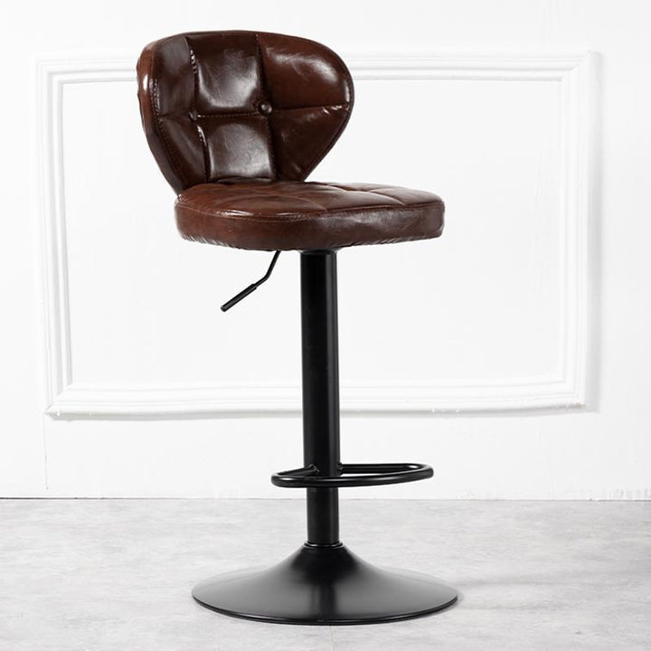 Tabouret de bar métallique carré minimaliste moderne en cuir ciré huilé avec dossier sans accoudoirs pour salle à manger 