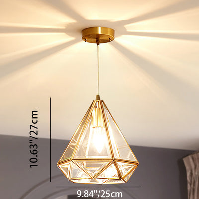 Moderne Luxus Gold Finish Rahmen geometrische Glas Schatten 1-Licht Pendelleuchte für Schlafzimmer 