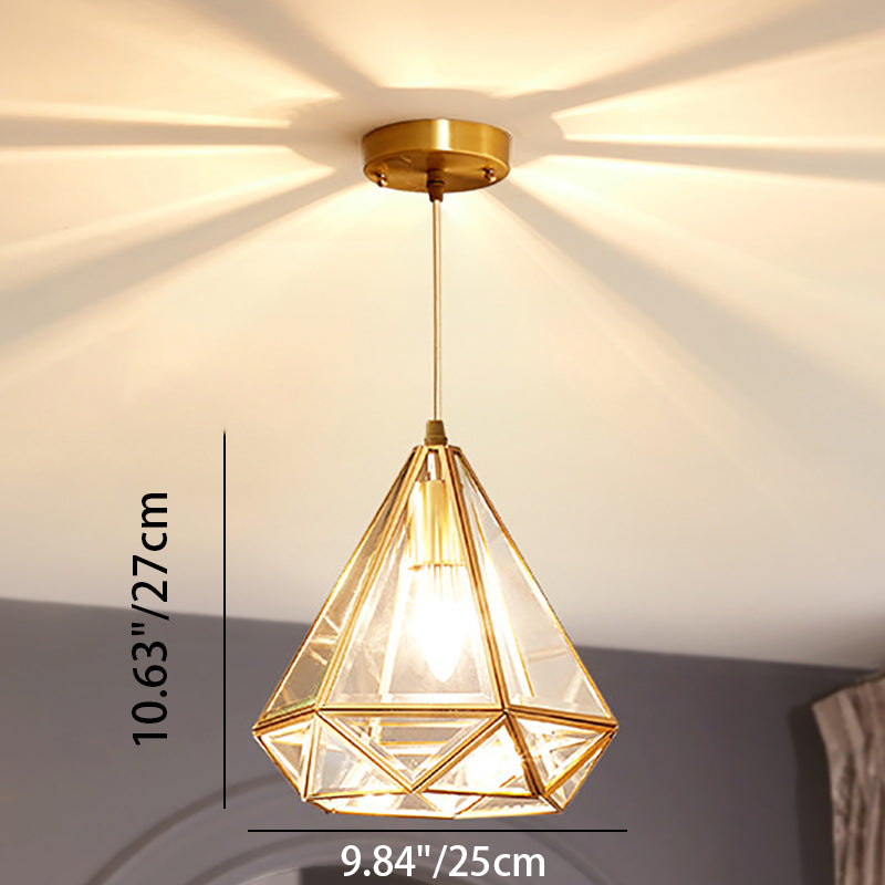 Moderne Luxus Gold Finish Rahmen geometrische Glas Schatten 1-Licht Pendelleuchte für Schlafzimmer 