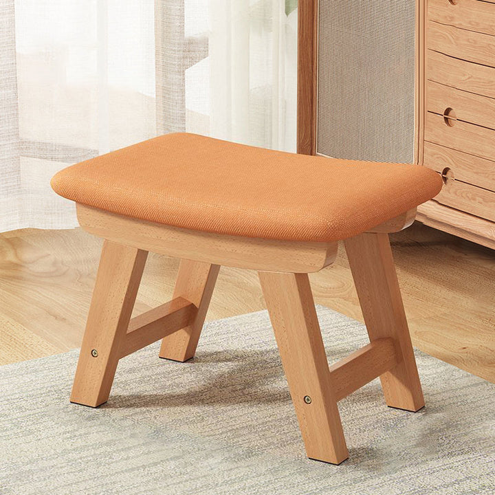 Moderner minimalistischer quadratischer Schuhbank-Hocker aus Kautschukholz mit Baumwoll-Leinen-Kissen für das Wohnzimmer 