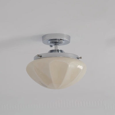 Contemporary Scandinavian Cream Round Iron Glass 1-Light Semi-Flush Mount Ceiling Light For Living Room