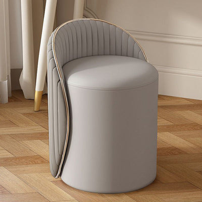 Taburete de tocador de hierro cilíndrico minimalista moderno con respaldo de cuero para dormitorio 