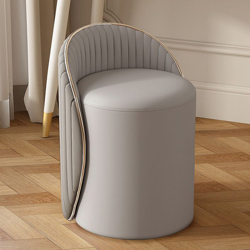 Taburete de tocador de hierro cilíndrico minimalista moderno con respaldo de cuero para dormitorio 