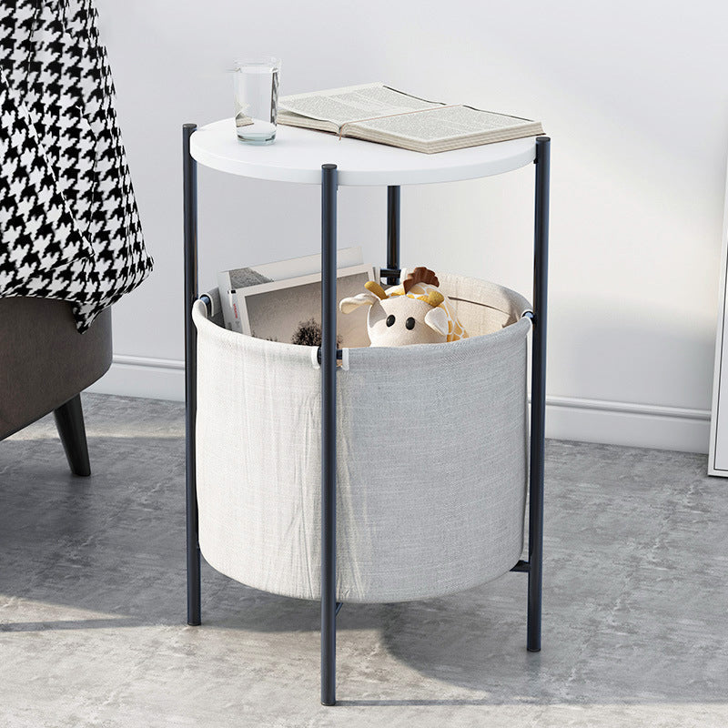 Table basse contemporaine scandinave ronde en marbre et métal avec 1 rangement pour salon 