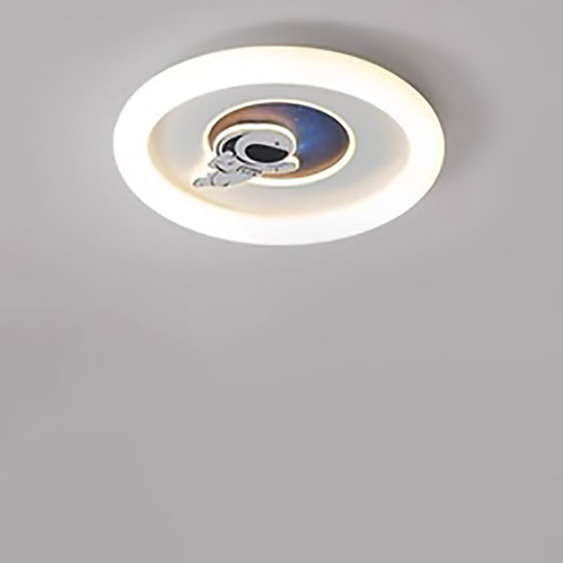 Luz de techo empotrada LED de acrílico y hierro redonda para niños creativos contemporáneos con diseño de cohete y astronauta para dormitorio 