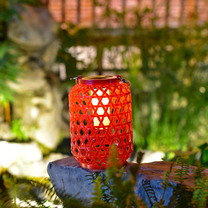 Lanterne solaire étanche créative contemporaine en plastique tissé LED portable pour lumière extérieure de jardin 