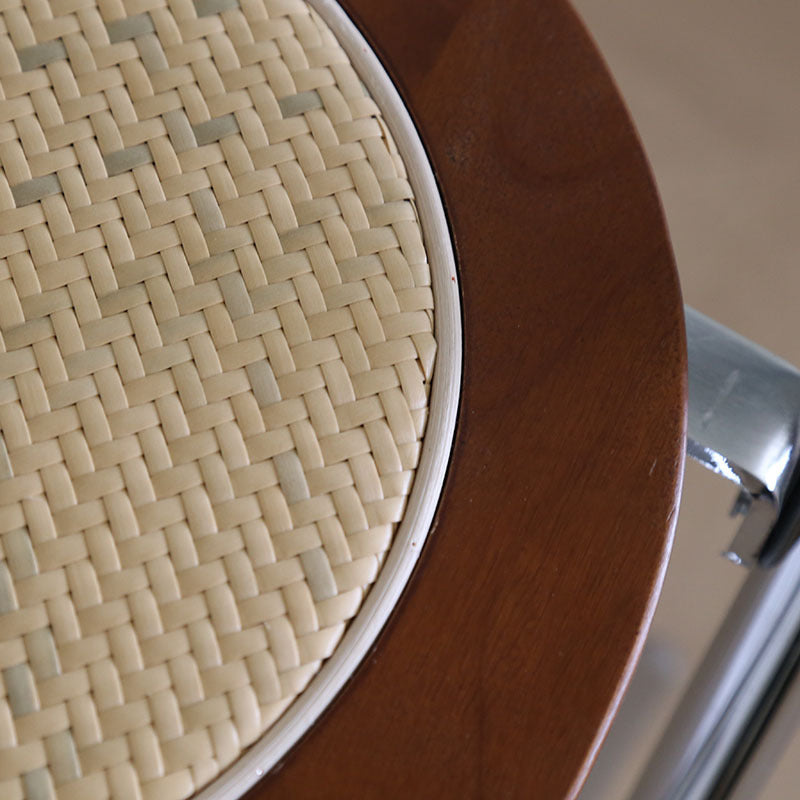Silla de comedor plegable con respaldo de madera maciza redonda vintage tradicional, ratán sintético y tejido de acero inoxidable para comedor 
