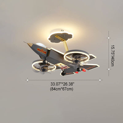 Contemporary Creative Hardware Resin Children's Aircraft LED Semi-Flush Mount Ceiling Light For Bedroom