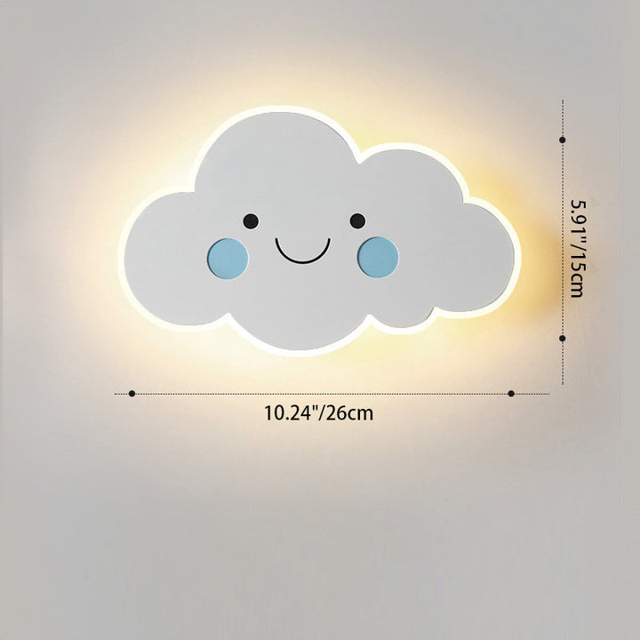 Lámpara de pared LED para niños con pantalla de acrílico de hierro en forma de nube sonriente creativa contemporánea para dormitorio 