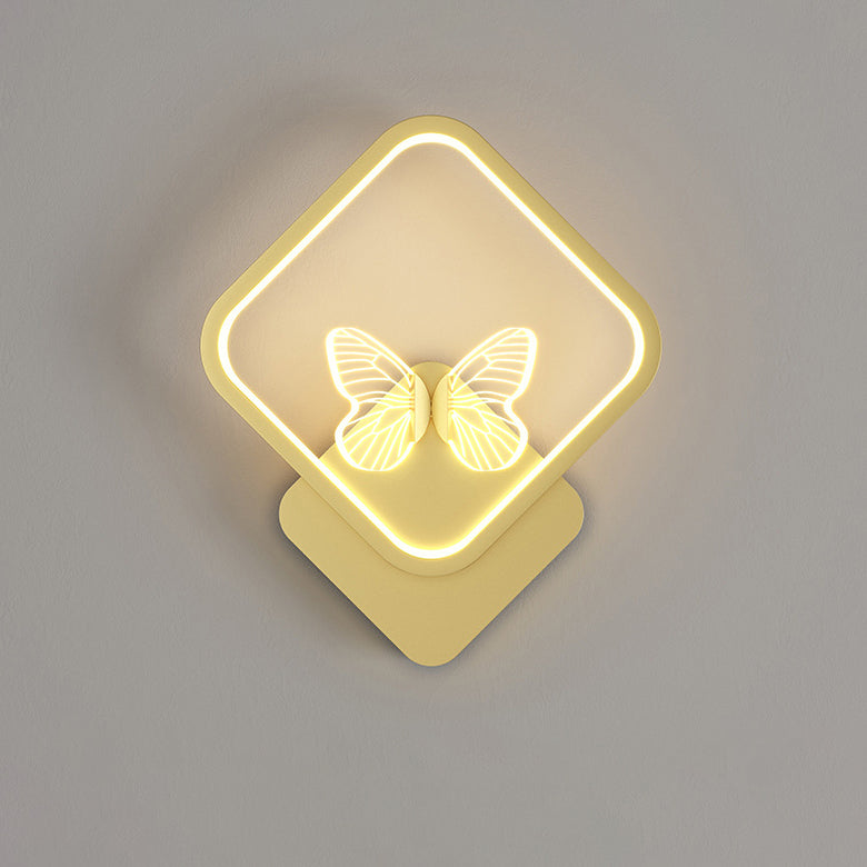 Modern Art Deco Butterfly Iron Silicone Square Round Frame Design LED Wall Sconce Lamp For Bedroom