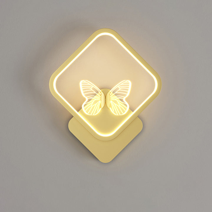 Modern Art Deco Butterfly Iron Silicone Square Round Frame Design LED Wall Sconce Lamp For Bedroom
