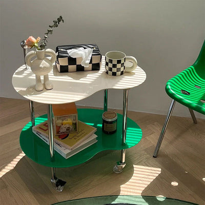 Table d'appoint en acrylique en forme de nuage nordique contemporain à roulettes à 2 niveaux pour salon 