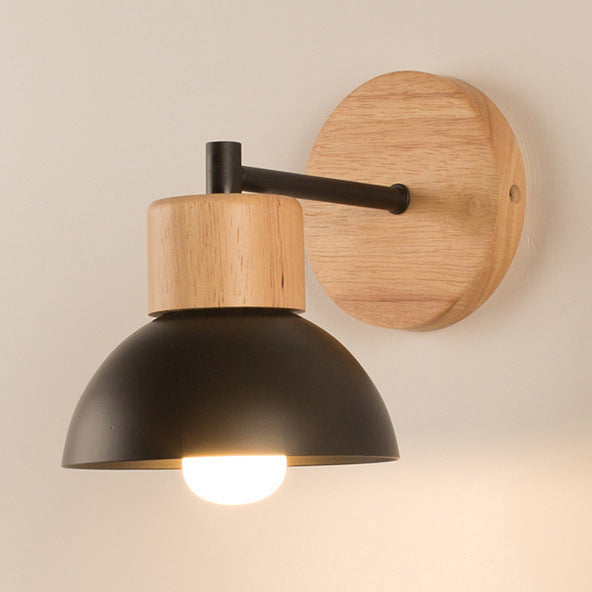 Lámpara de Aplique de Pared de 1 Luz Moderna Minimalista Redonda de Madera de Media Luna de Hierro y Resina para Sala de Estar 