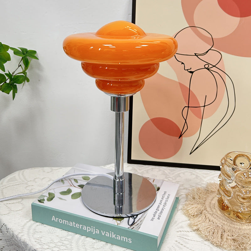 Modern Art Deco Metal Glass Ripple Gyro 1-Light Table Lamp For Bedside