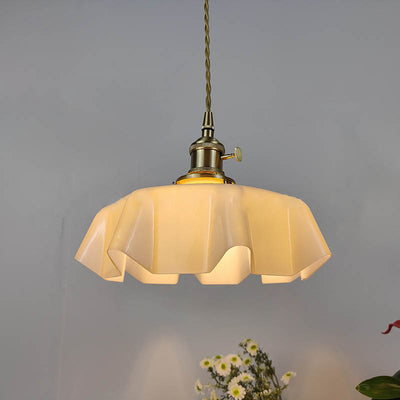 Traditional Japanese Cream Petal Glass 1-Light Pendant Light For Dining Room