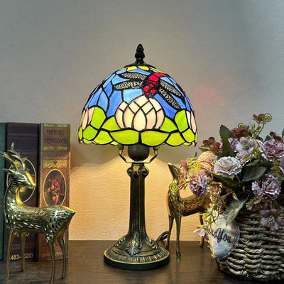 Traditionelle Tiffany Legierung Glas Dome Blume 1-Licht Tischlampe für Nachttisch 