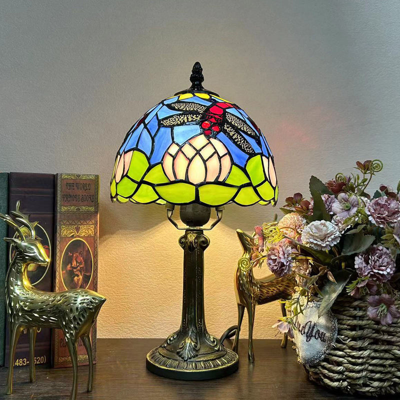 Traditionelle Tiffany Legierung Glas Dome Blume 1-Licht Tischlampe für Nachttisch 