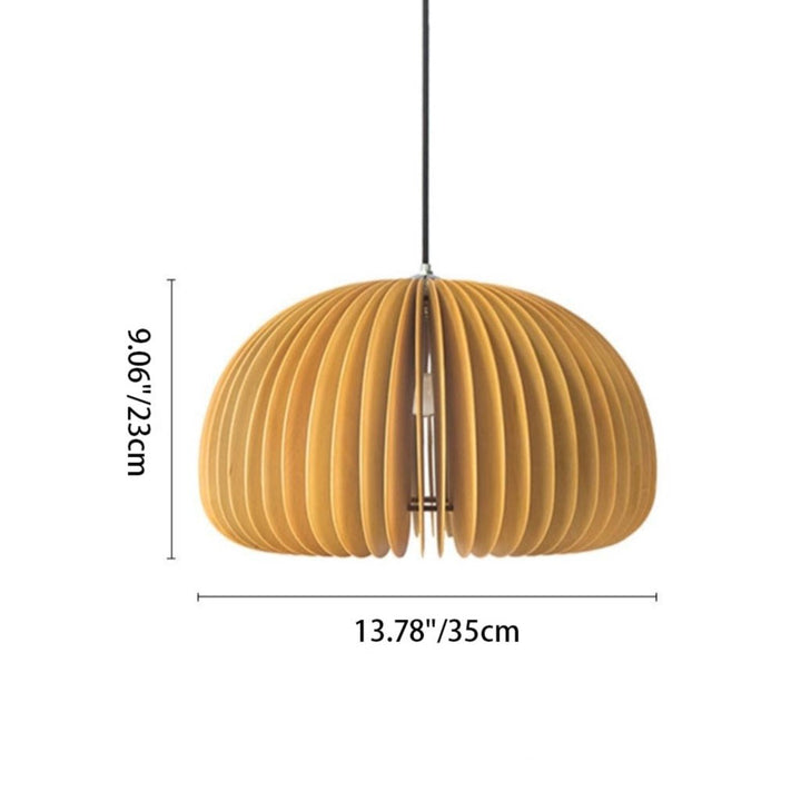 Traditional Japanese Iron Wooden Pumpkin Shape 1-Light Pendant Light For Living Room