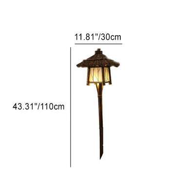 Lumière de paysage extérieure en bambou et acier LED pour jardin, maison rustique traditionnelle à quatre coins 