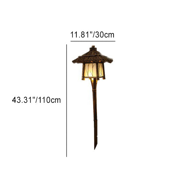 Lumière de paysage extérieure en bambou et acier LED pour jardin, maison rustique traditionnelle à quatre coins 