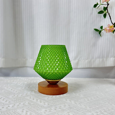 Lampe de table contemporaine en bois et verre à motif nervuré conique 1 lumière pour chevet 
