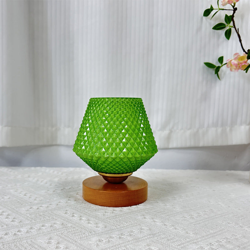 Lampe de table contemporaine en bois et verre à motif nervuré conique 1 lumière pour chevet 