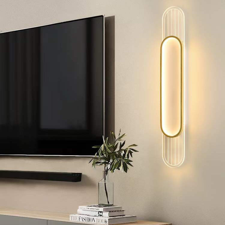 Lámpara de pared LED elíptica de tira acrílica de hierro nórdico contemporáneo para sala de estar 