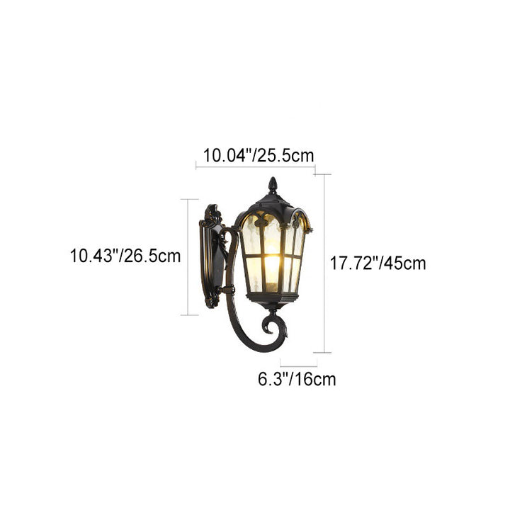 Lámpara Aplique de Pared de 1 Luz de Vidrio de Aluminio con Forma de Ventana Cuadrilateral Tradicional Europea para Patio Exterior 