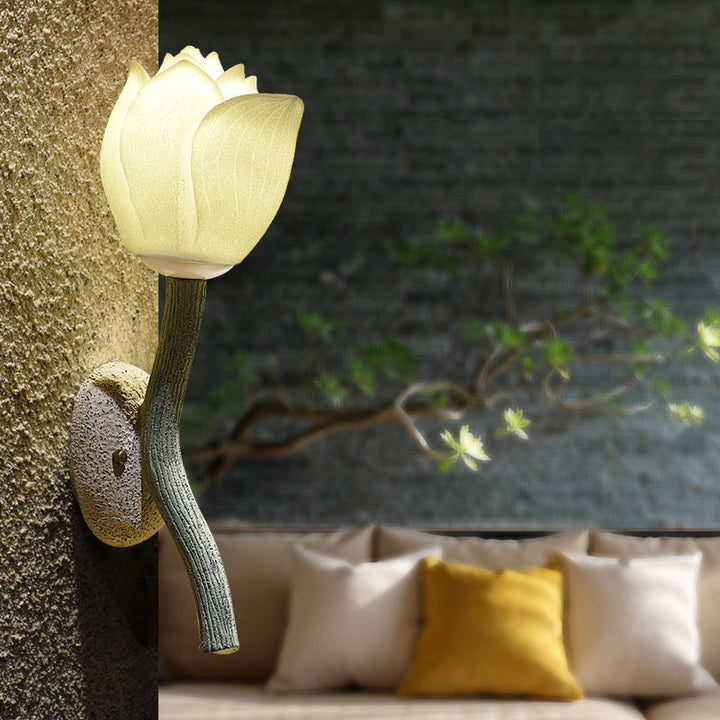 Traditionelle chinesische Harz Lotus Blume Hardware 1-Licht Wandleuchte Lampe für Wohnzimmer 