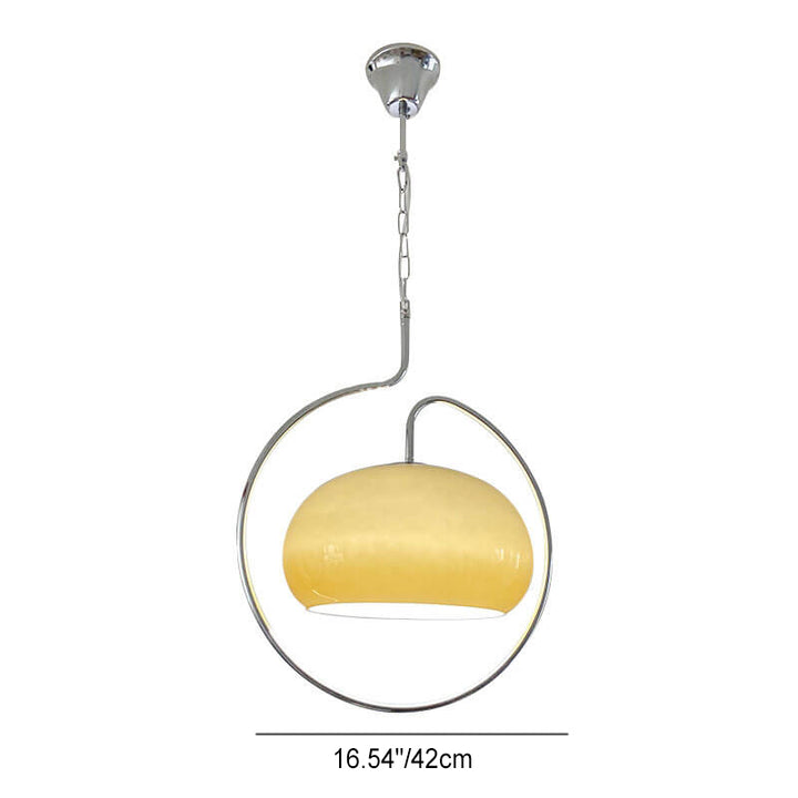 Zeitgenössische Retro Creme Runde Hardware Glas 1-Licht Pendelleuchte für Wohnzimmer 