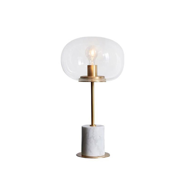 Lampe de table moderne minimaliste à une lumière avec base en marbre cylindrique et boule ronde en fer et verre pour salon 
