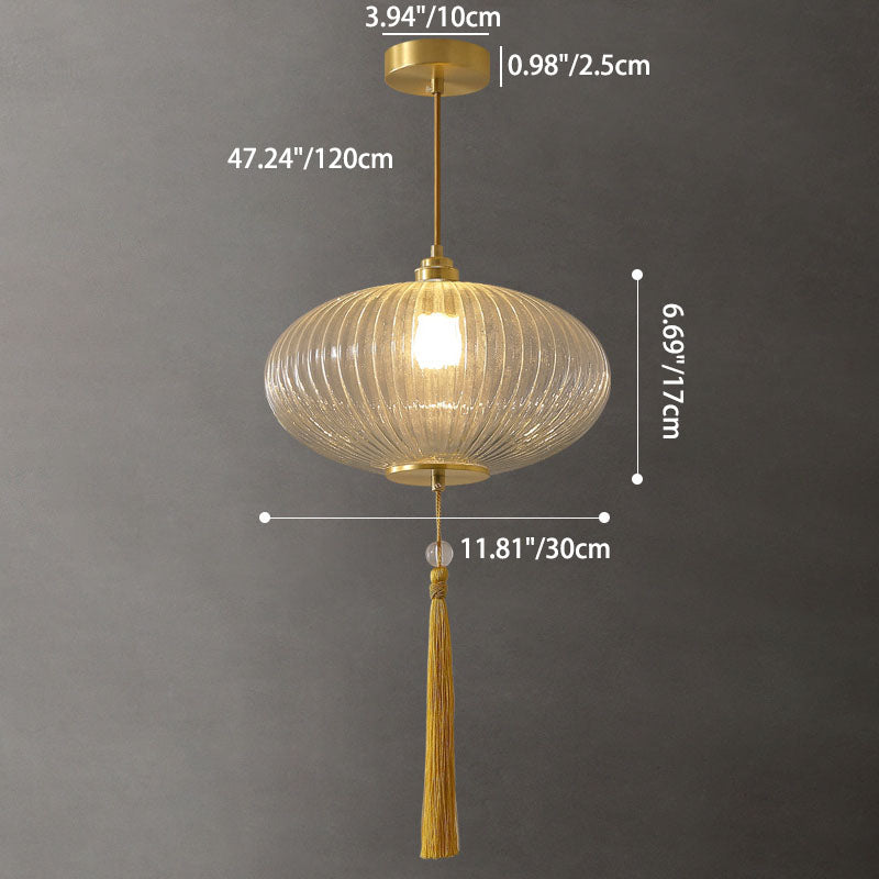 Lámpara colgante de 1 luz con vidrio de cobre esférico de linterna china tradicional para dormitorio 