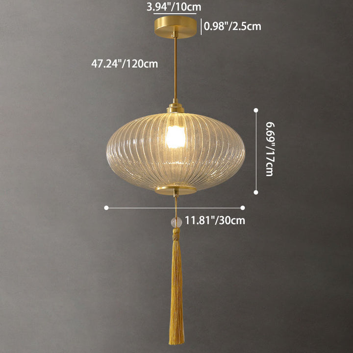 Lámpara colgante de 1 luz con vidrio de cobre esférico de linterna china tradicional para dormitorio 