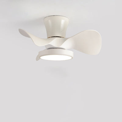 Ventilateur de plafond semi-encastré à LED en acrylique ABS à grain de bois rond industriel contemporain pour salon 