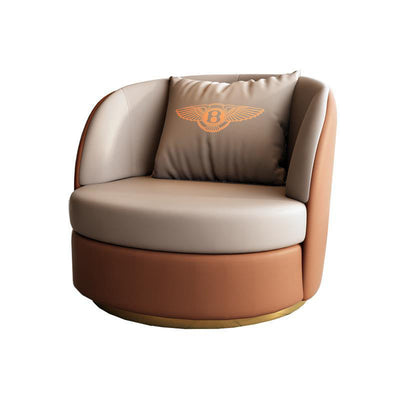 Modern Luxury Round Cat Scratch Leather Upholstered Swivel Accent Chair Backrest Armrest For Living Room