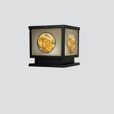 ضوء المناظر الطبيعية بالطاقة الشمسية LED مربع من الألومنيوم والزجاج الصيني التقليدي المقاوم للماء للفناء الخارجي 