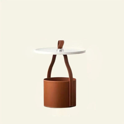 Contemporary Creative Round Barrel Faux Saddle Leather Stainless Steel Coffee Table Tote For Living Room