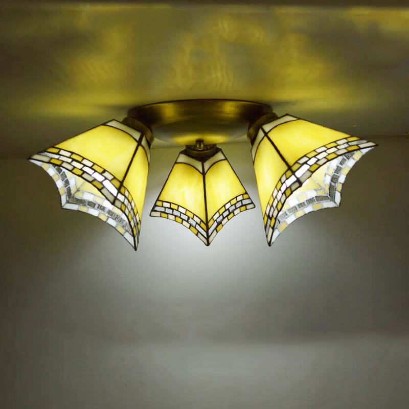 Éclairage semi-encastré à 3 lumières avec corne en verre teinté Tiffany Light Luxury 
