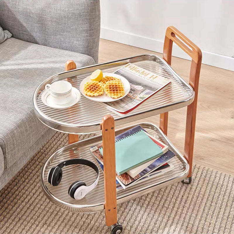 Moderner minimalistischer quadratischer Holz-Glas-Endtisch, zweistufiger Wagen, drehbar für das Wohnzimmer 