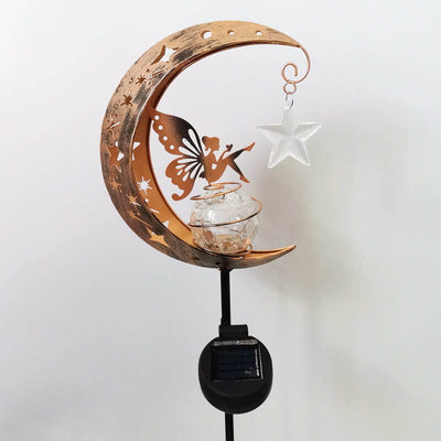 Contemporary Creative Moon Fairy Iron Solar LED Ground Plug Outdoor Landscape Light For Garden