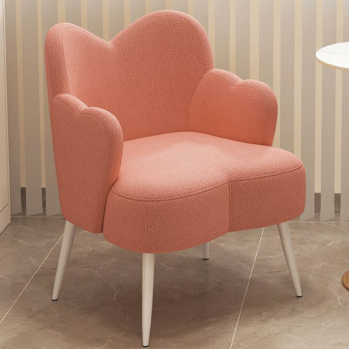 Modern Minimalist Cream Curve Sherpa Fabric Metal Vanity Stool Backrest Arm For Bedroom