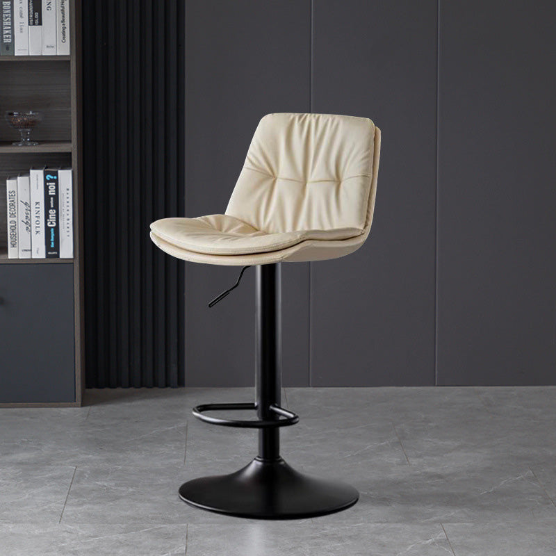 Tabouret de bar contemporain nordique à base ronde avec coussin rectangulaire en cuir nappa mousse cadre en métal avec dossier pour salle à manger 