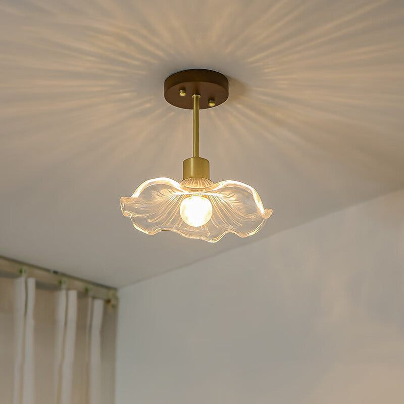Luz de techo semiempotrada contemporánea de lujo con flor de cobre y vidrio de 1 luz para pasillo 