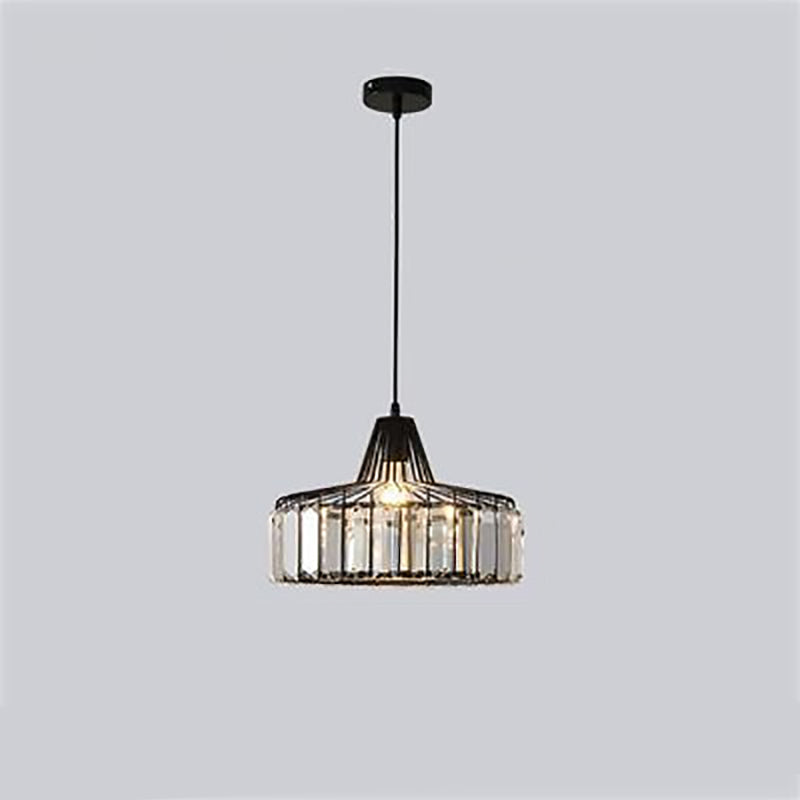 Cadre en cylindre en fer de luxe contemporain avec abat-jour en cristal, suspension à 1 lumière pour salon 