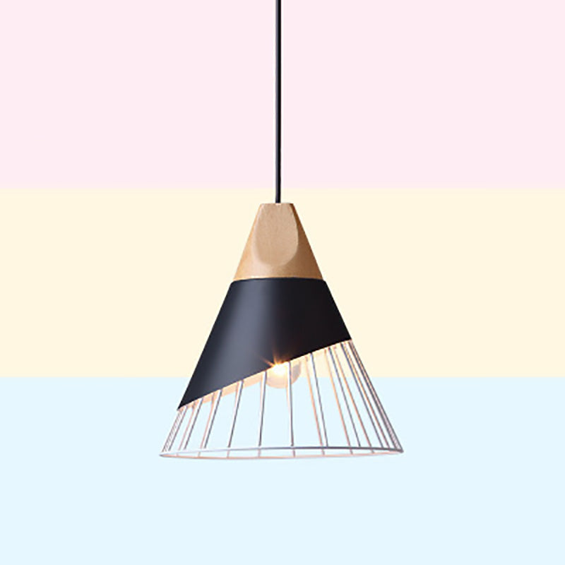Moderne minimalistische konische Massivholz Eisen 1-Licht Pendelleuchte für Wohnzimmer 