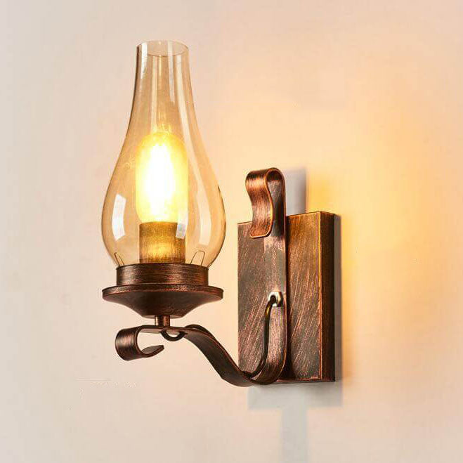 Industrial Vintage Wrought Iron Glass Bottle Lampshade 1-Light Wall Sconce Lamp