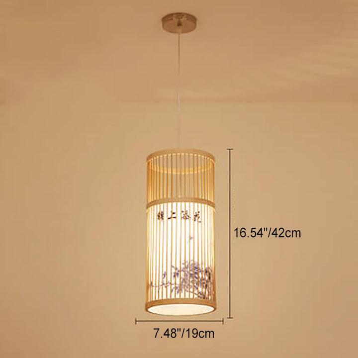 Linterna colgante de bambú tejido Zen japonés de 1 luz 