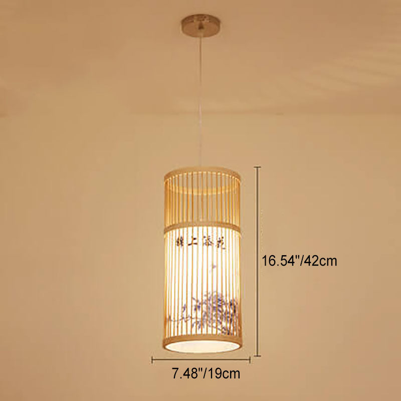 Japanese Zen Bamboo Weaving Lantern 1-Light Pendant Light